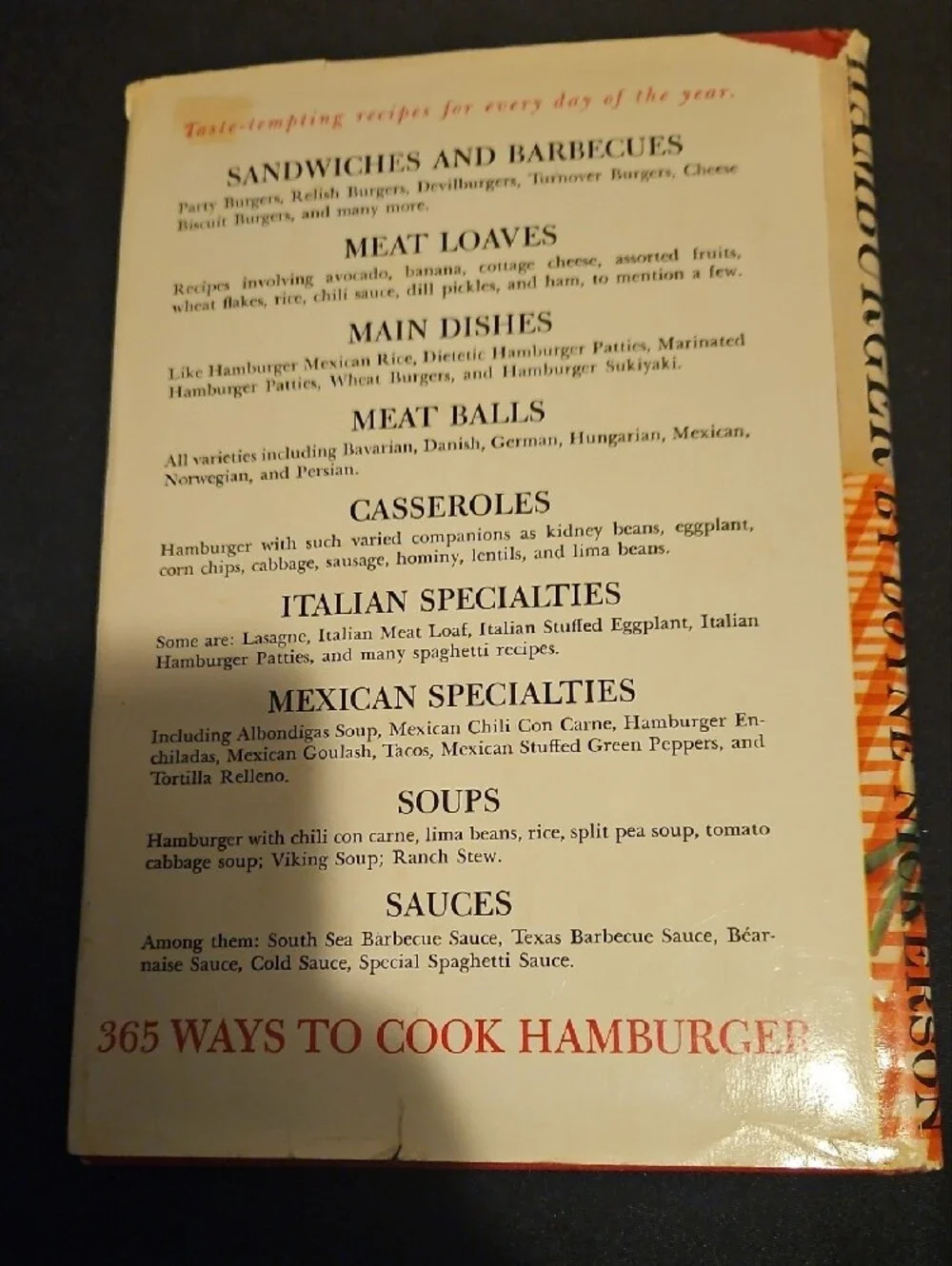 365 Ways to Cook Hamburger Cookbook - Classic Orange Cover